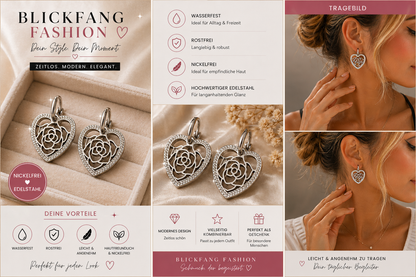 Herz - Ohrringe mit Rosen - Design