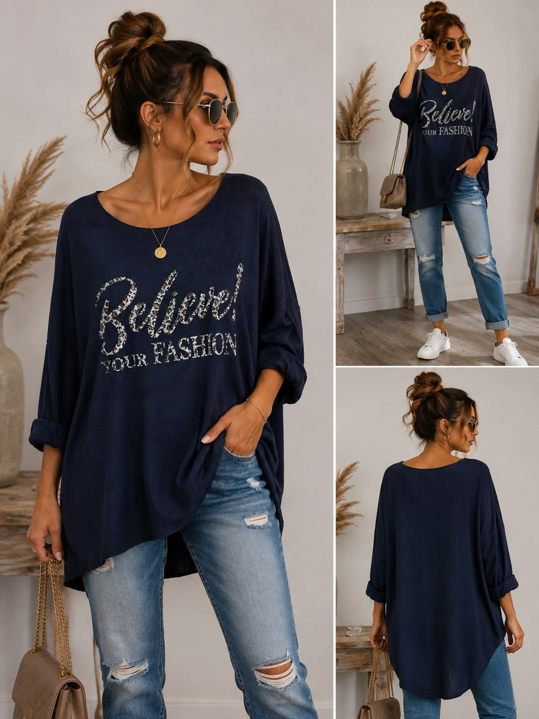 Believe Oversize-Shirt | Statement-Print | Viskose | Größe 38–46 | Blickfang Fashion