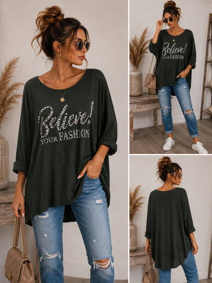 Believe Oversize-Shirt | Statement-Print | Viskose | Größe 38–46 | Blickfang Fashion