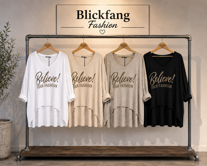 Oversize Shirt „Believe! Your Fashion“ – Stylischer Leo-Print | 4 Farben | One Size