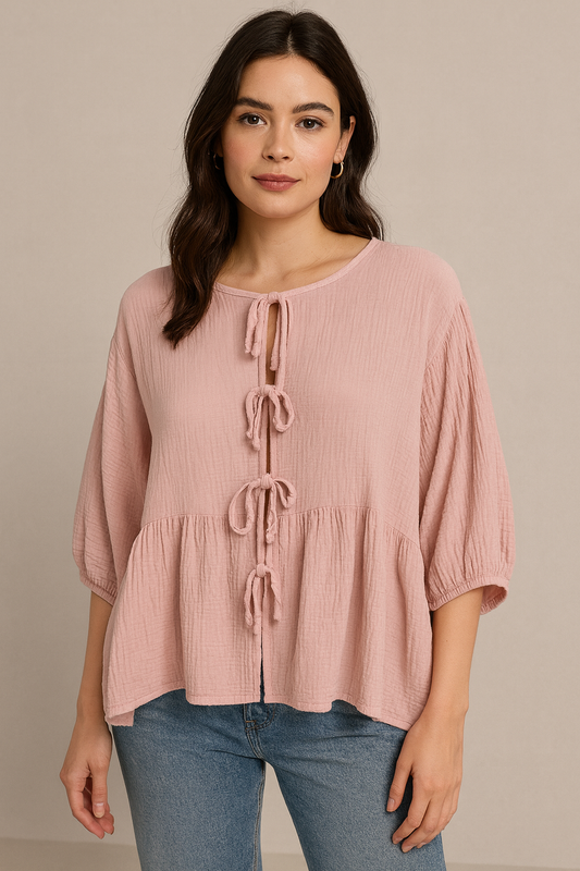 Luftige Baumwollbluse mit Schleifen – zeitloser Boho-Look ✨