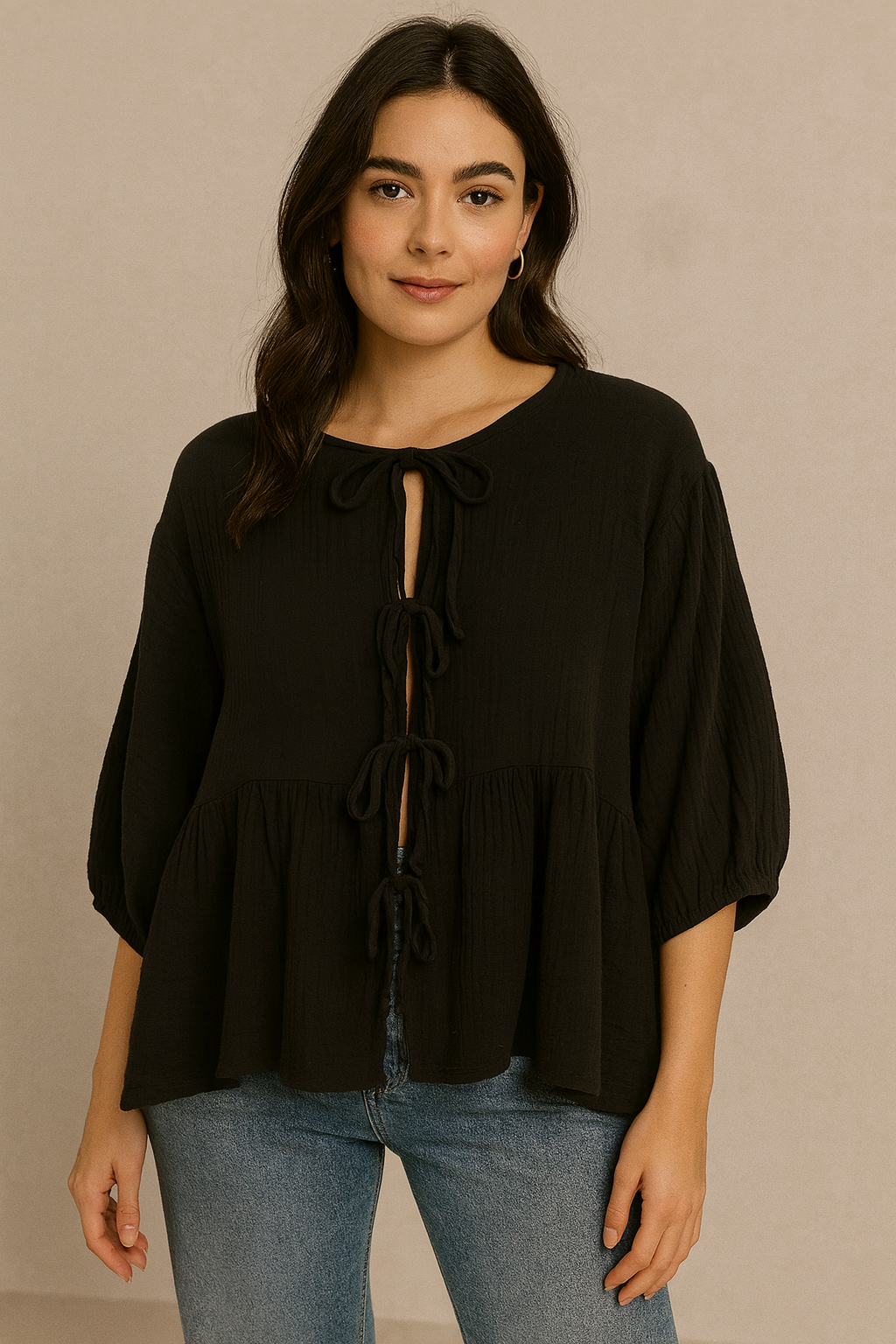 Luftige Baumwollbluse mit Schleifen – zeitloser Boho-Look ✨