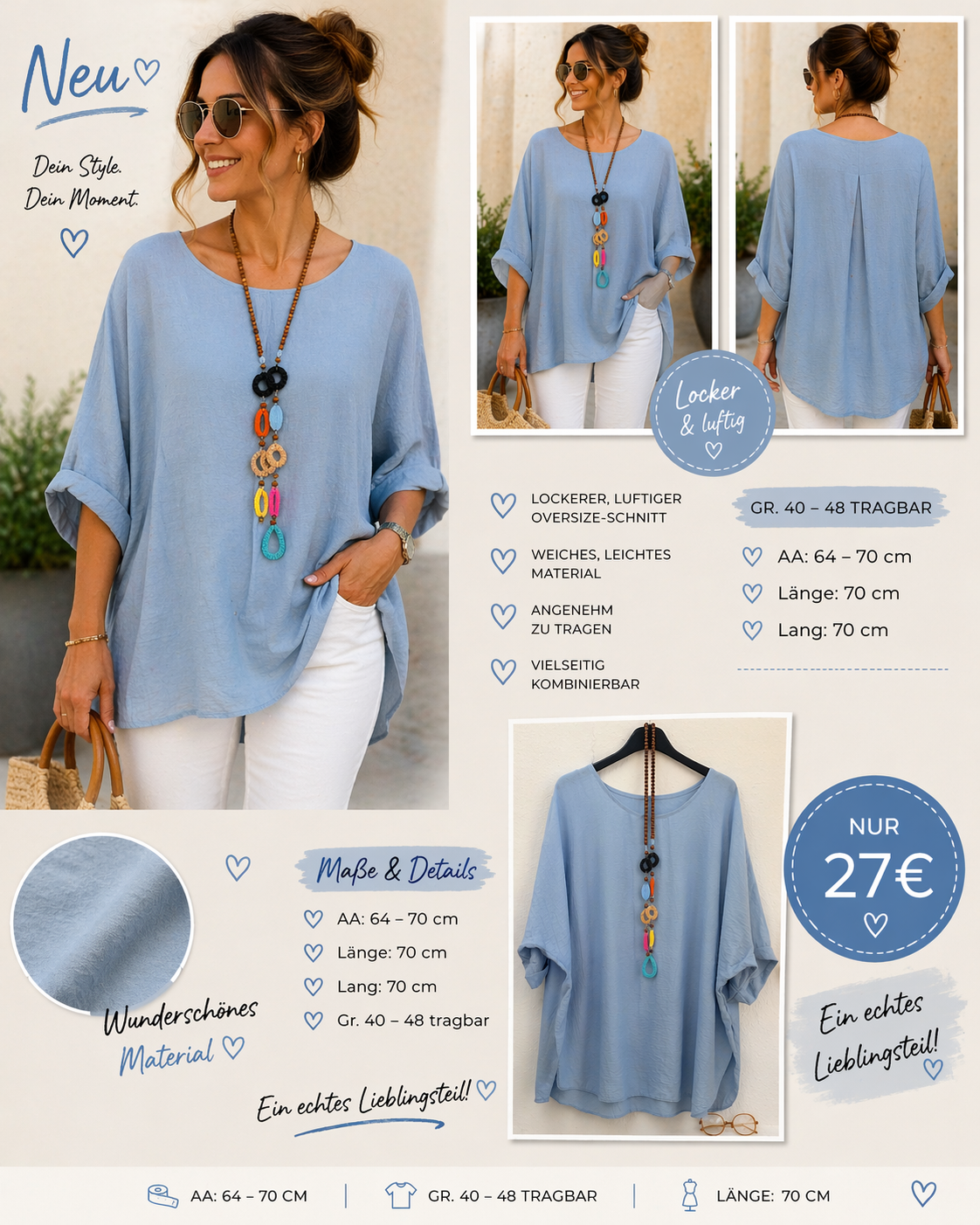Bluse mit Kette Alina in 6 Farben