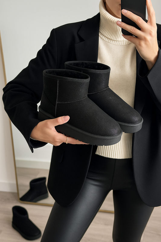 🖤 Schwarze Boots mit feinem Glitzerschimmer ✨36-41