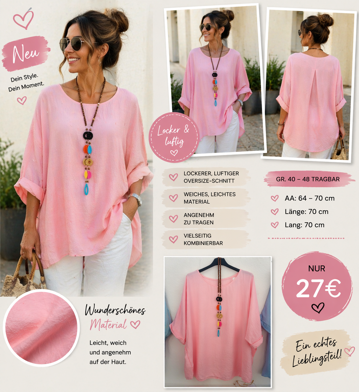 Bluse mit Kette Alina in 6 Farben