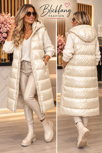 Luxury Glam Steppweste – Metallic Gold & Creme Beige | Gr. 44–54