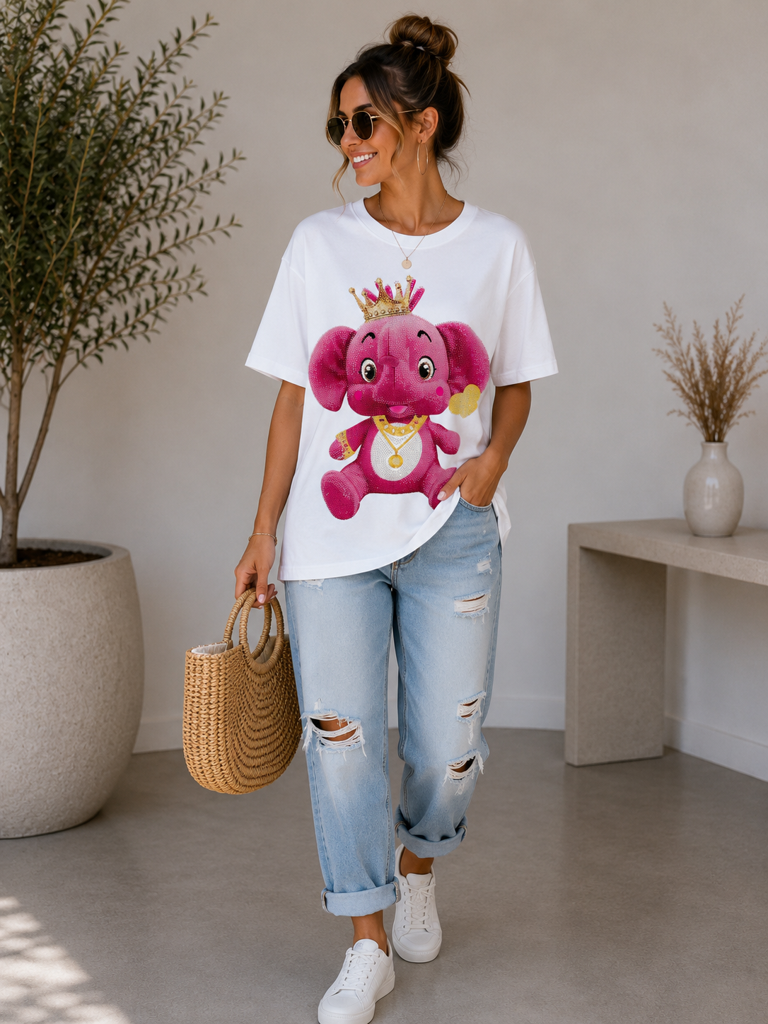 ♥️ Premium Oversize T-Shirt „ Elefant Strass „