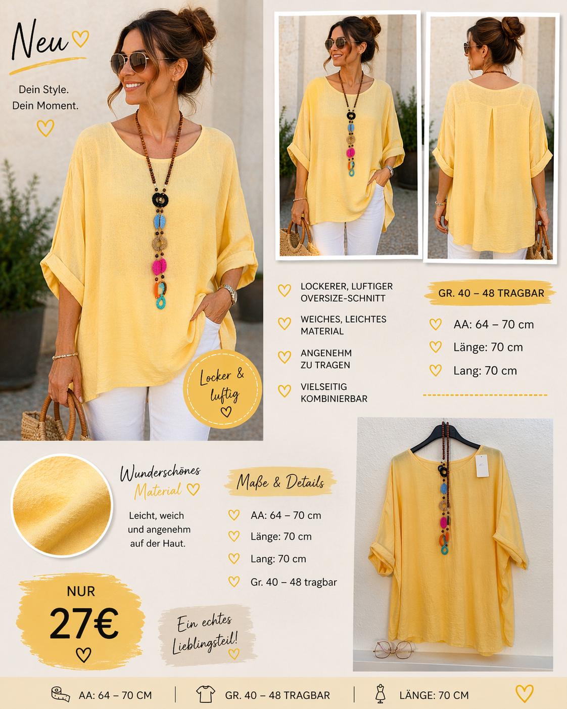 Bluse mit Kette Alina in 6 Farben