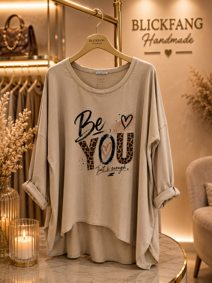 Handmade Oversize Shirt „Be YOU“ mit Leo-Print | Gr. 44–52
