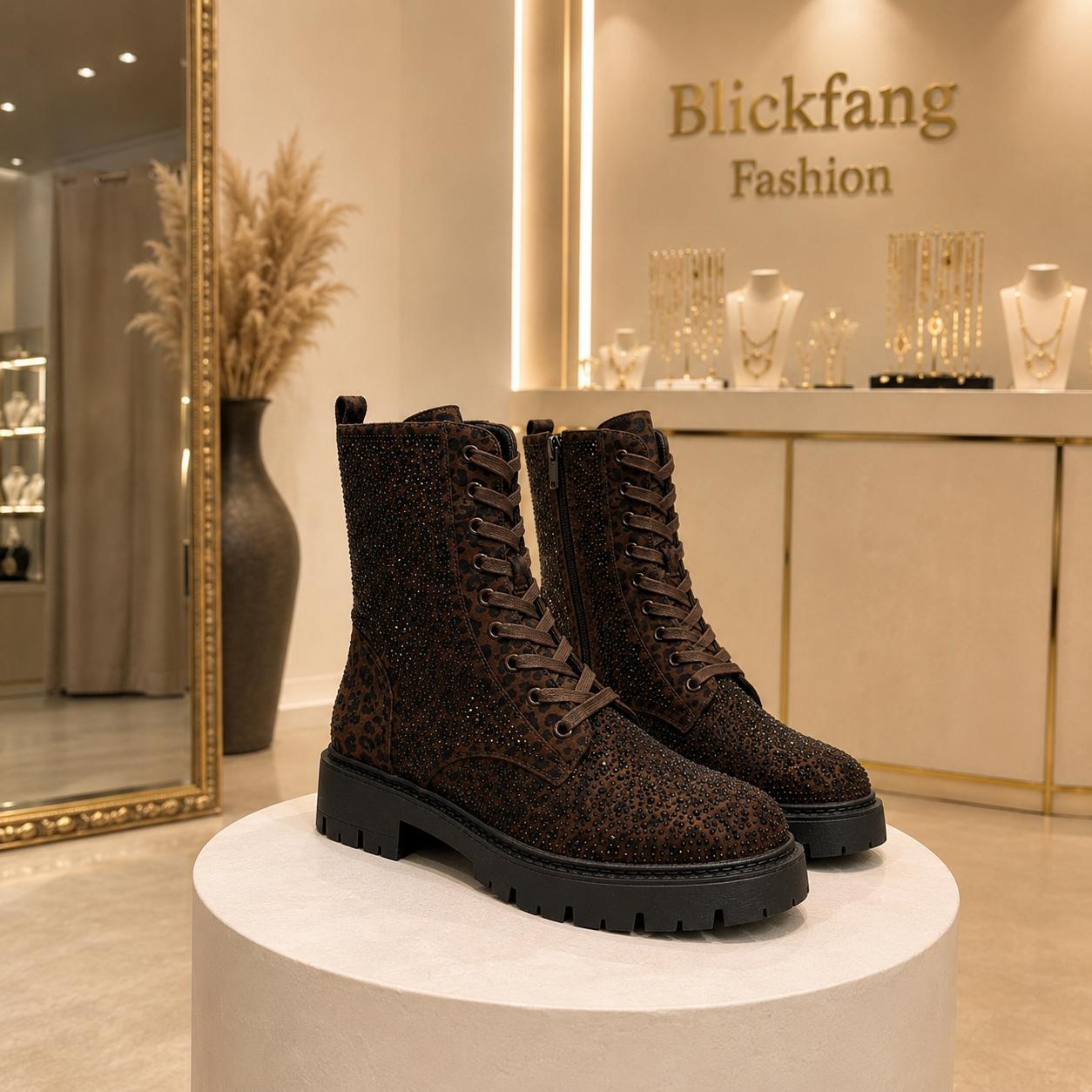 LEO GLAM BOOTS – Schoko Statement Boots mit Funkel-Details