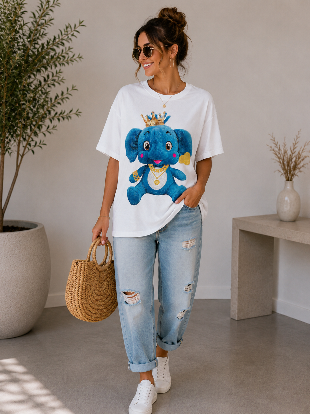 ♥️ Premium Oversize T-Shirt „ Elefant Strass „
