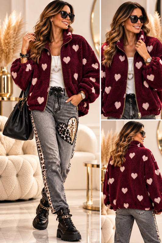 TEDDY LOVE 🖤 – Kuschelige Oversize Teddyjacke mit Herzen | in 3 Farben | Gr. 38–46