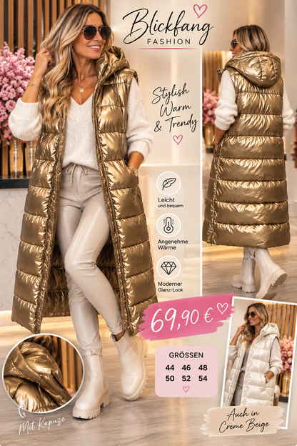 Luxury Glam Steppweste – Metallic Gold & Creme Beige | Gr. 44–54
