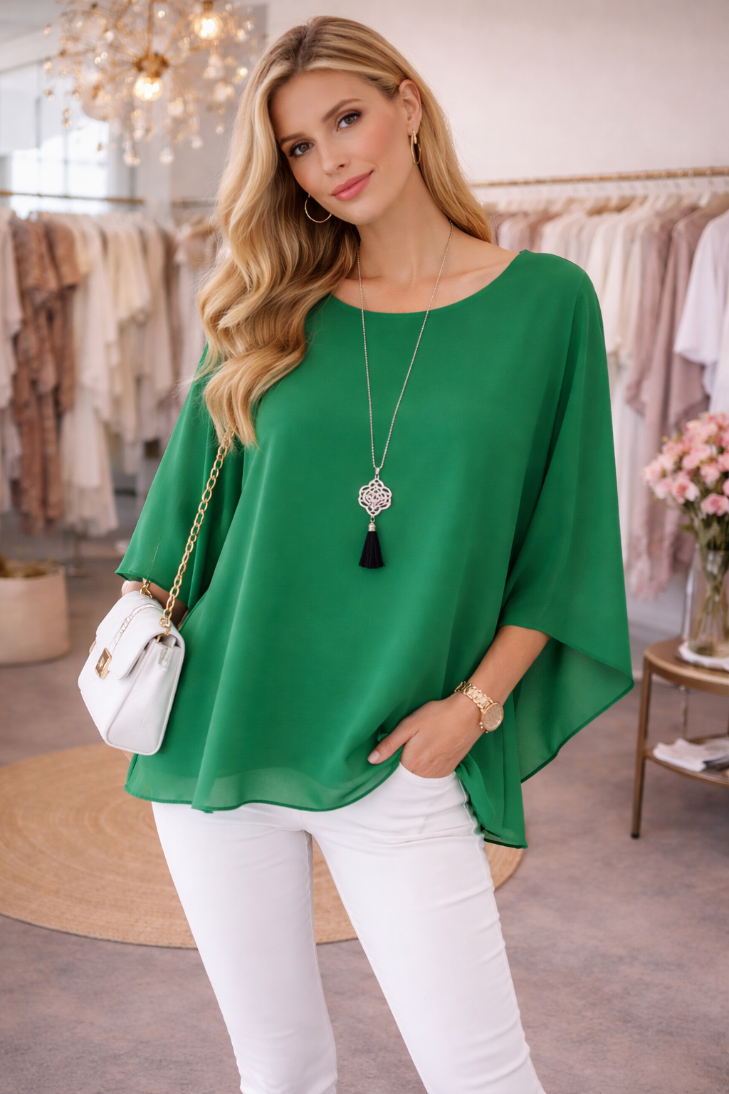 Frühlingsbluse mit toller Kette