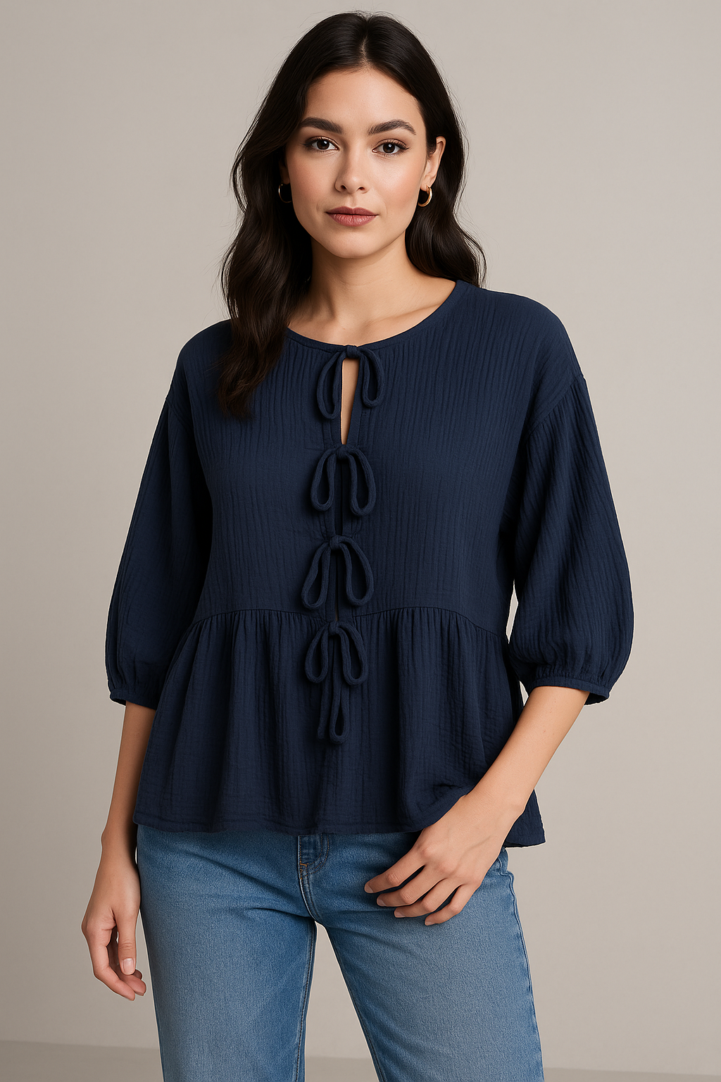 Luftige Baumwollbluse mit Schleifen – zeitloser Boho-Look ✨