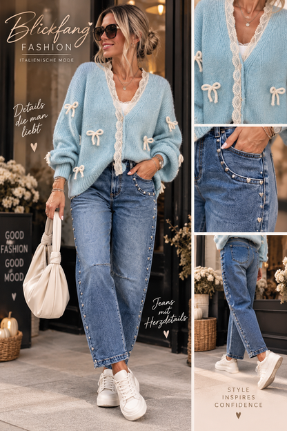 Romantic Bow Cardigan mit Spitze – super elastisch | Blau, Rosa & Beere