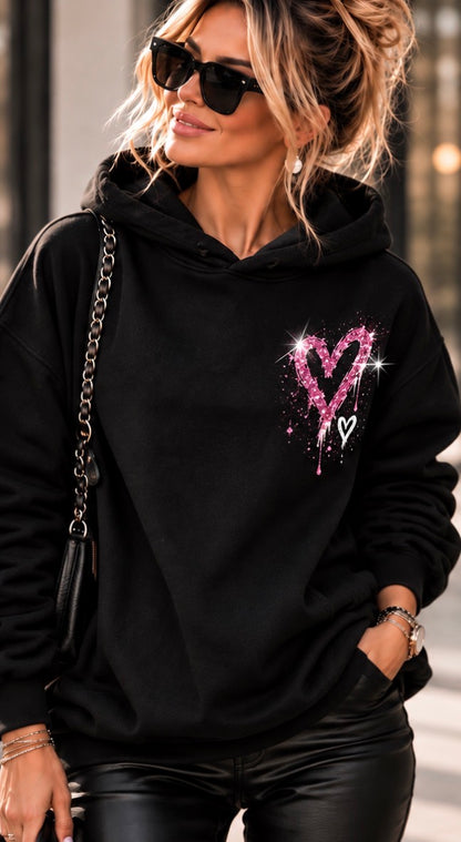 GIRLS SUPPORT GIRLS 💗 – Statement Hoodie mit Glitzer-Herzen & XXL-Rückendruck | Pink Edition
