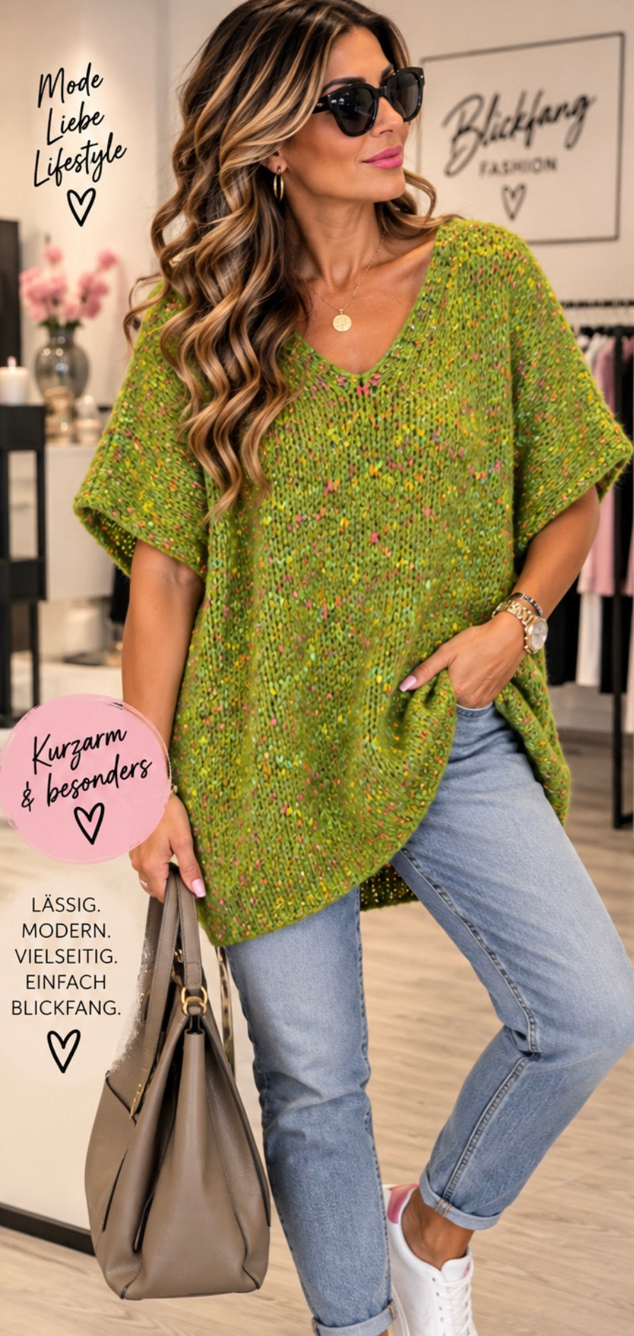 Purple Dream – Flauschiger Oversize-Strickpullover mit bunten Farbtupfern | Größe 44–52 💜