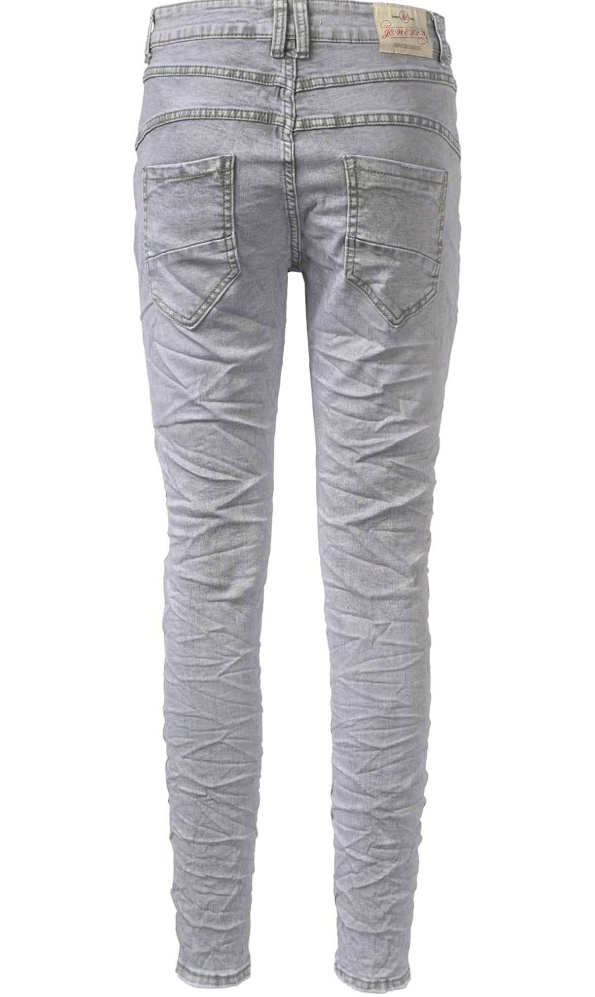 Jewelly Damen Stretch Jeans Five-Pocket im Crash-Look | Boyfriend Hose mit sichtbarer Knopfleiste|