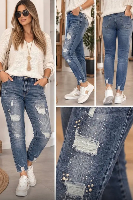 Premium Glam Jeans – Strass & Perlen ✨