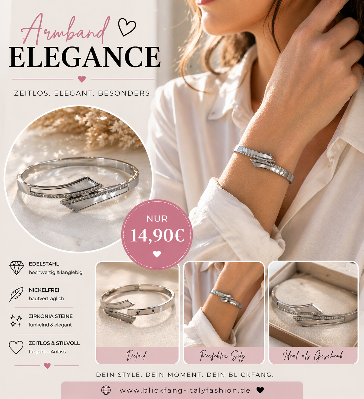 🍒 Armband „Elegance „-Edelstahl