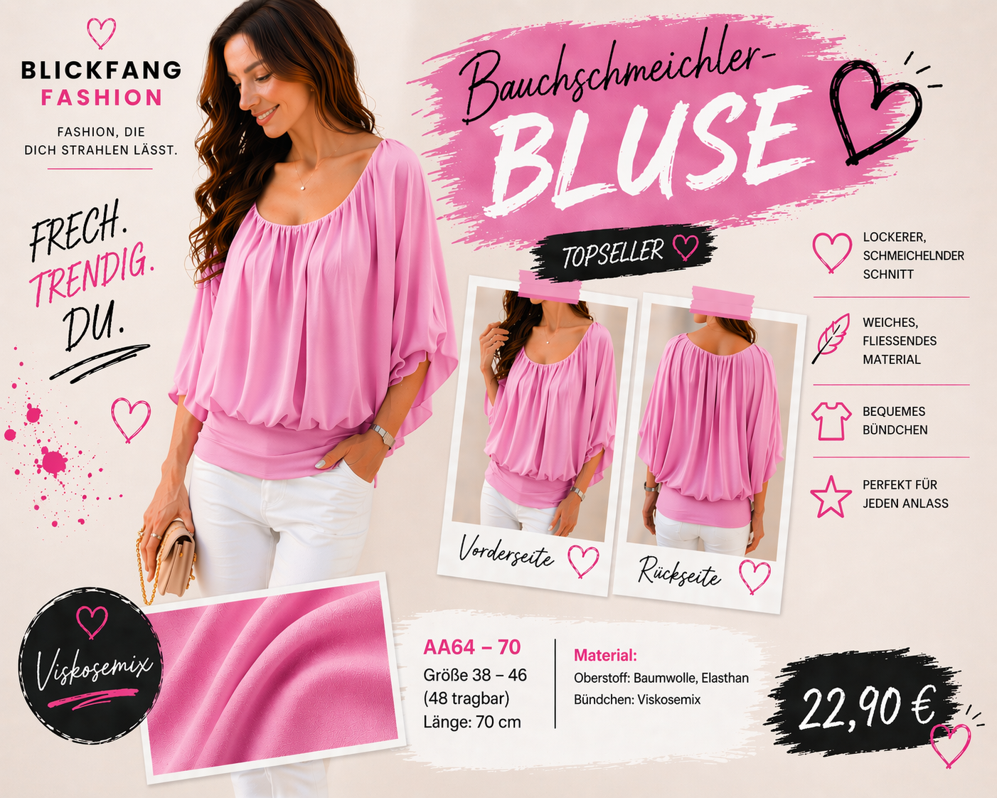 Bauchschmeichler Bluse 👚 in 8 Farben TOPSELLER