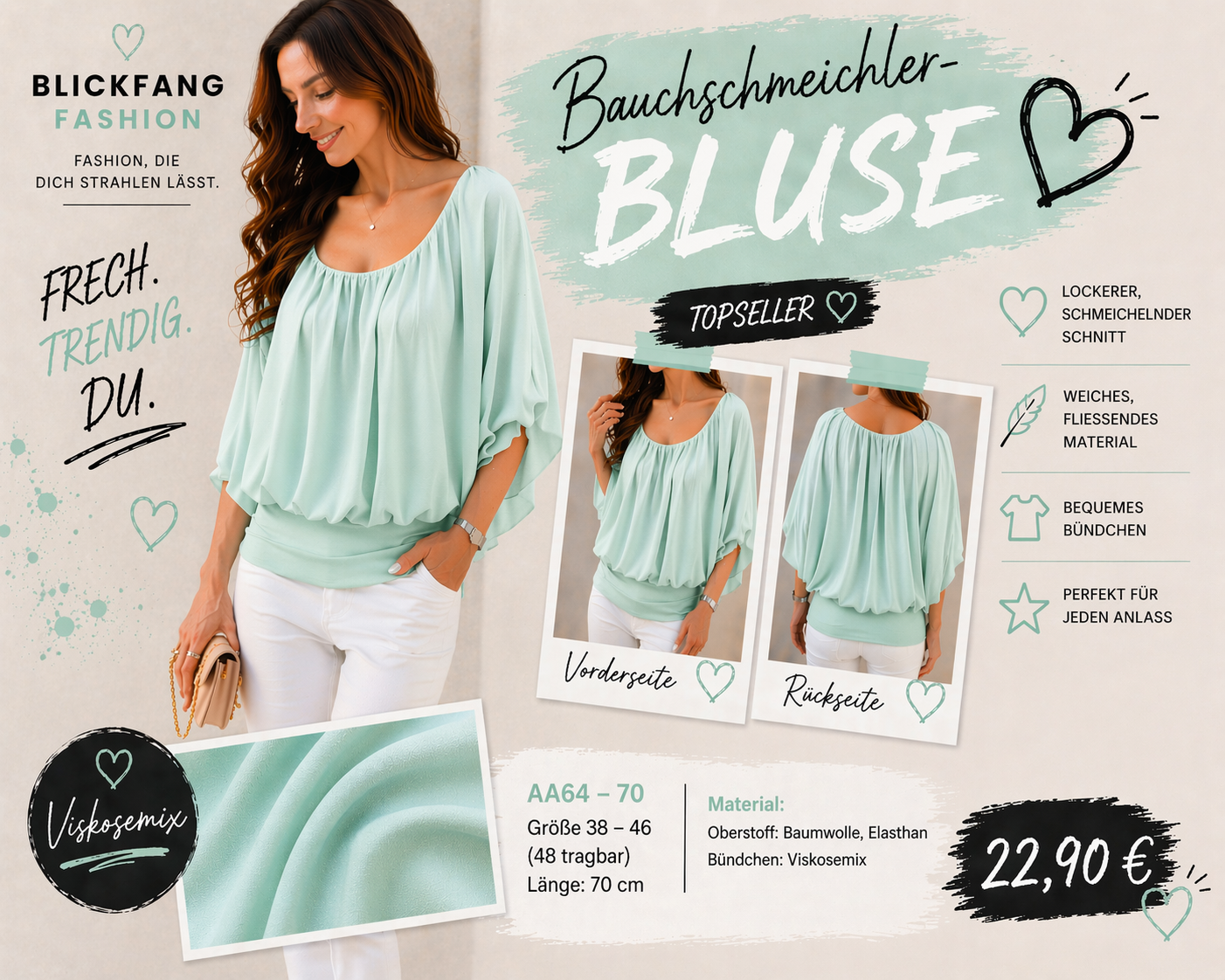 Bauchschmeichler Bluse 👚 in 8 Farben TOPSELLER