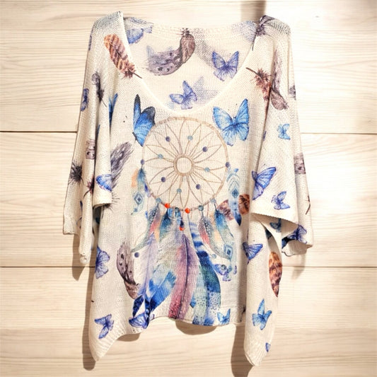 Boho-Chic Oversize-Pullover mit Traumfänger-Print