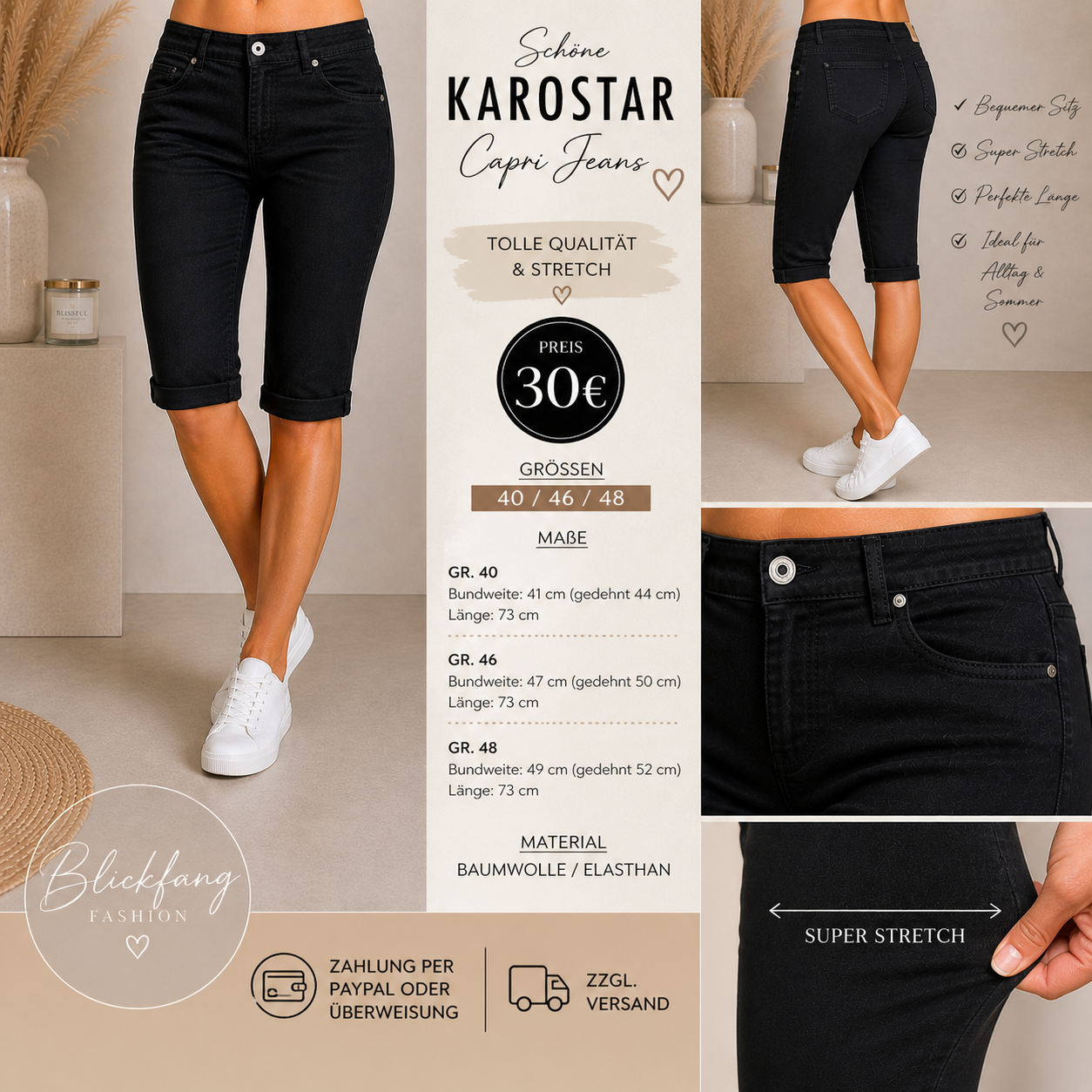 Karostar Capri Jeans Black