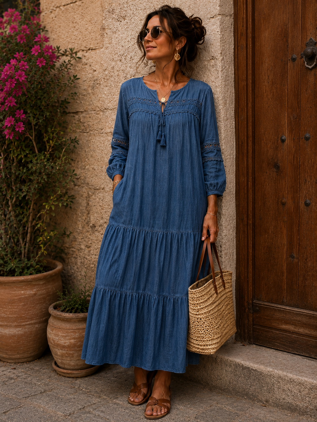 Boho - Maxikleid mit Spitzen Details