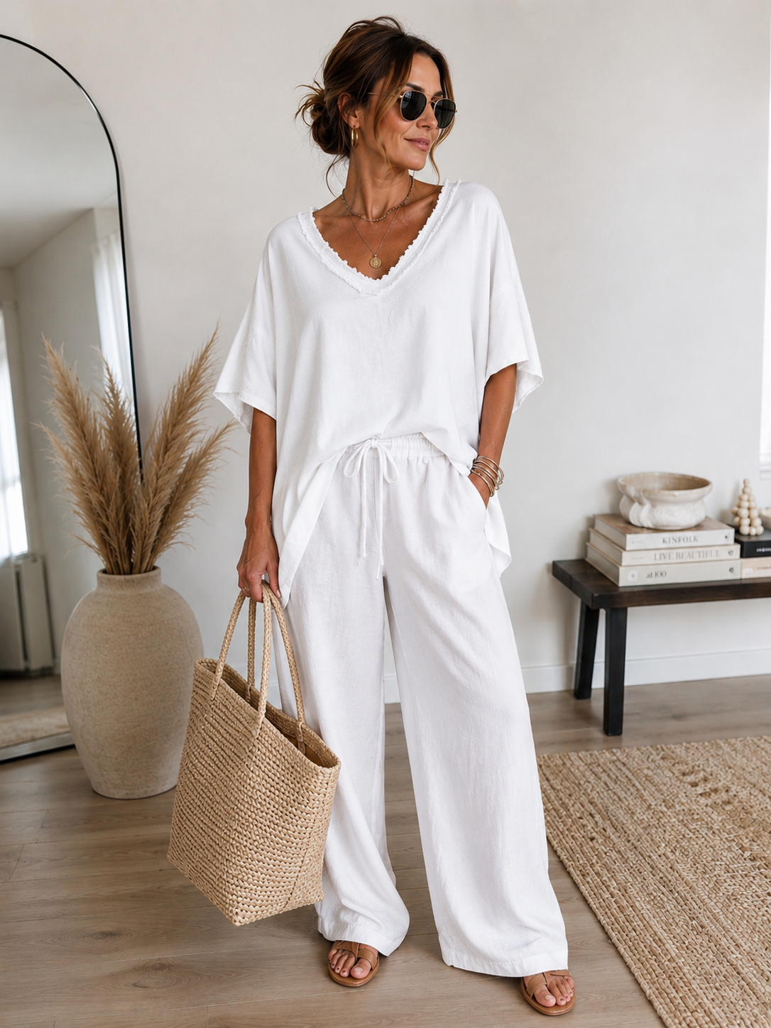 Oversize Shirt mit V-Ausschnitt in 4 Farben