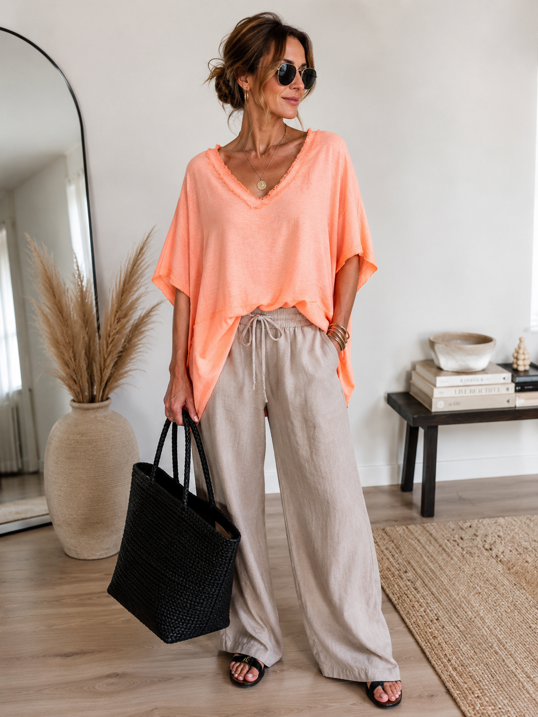 Oversize Shirt mit V-Ausschnitt in 4 Farben