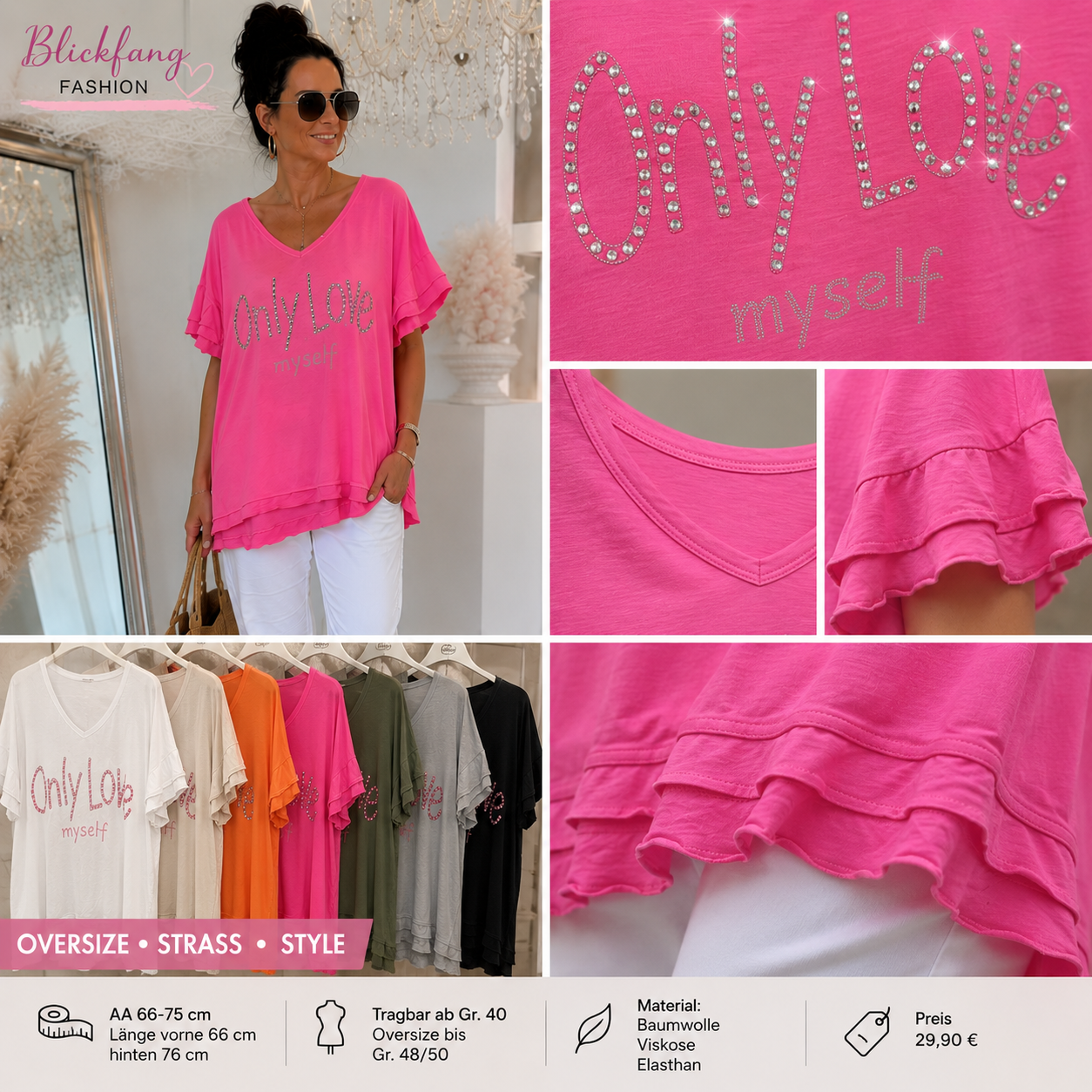✨ Only Love – Oversize Shirt mit Strass-Statement ✨
