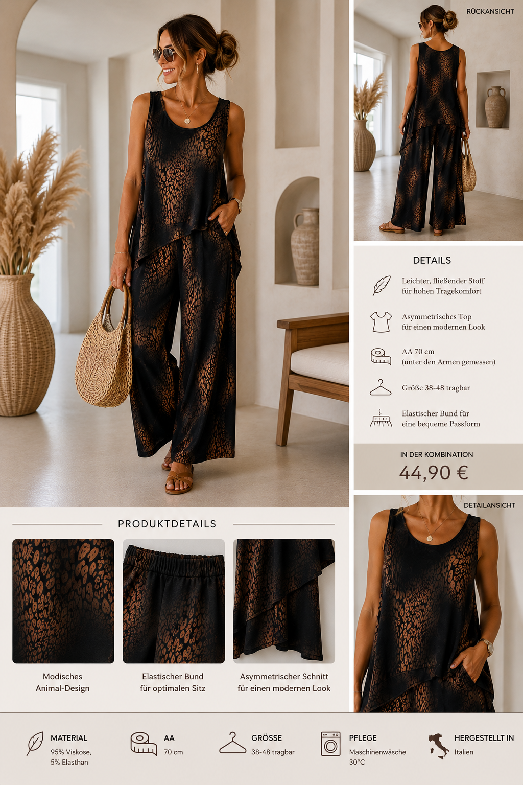 Zweiteiler mit Leo Print - in 4 Farben