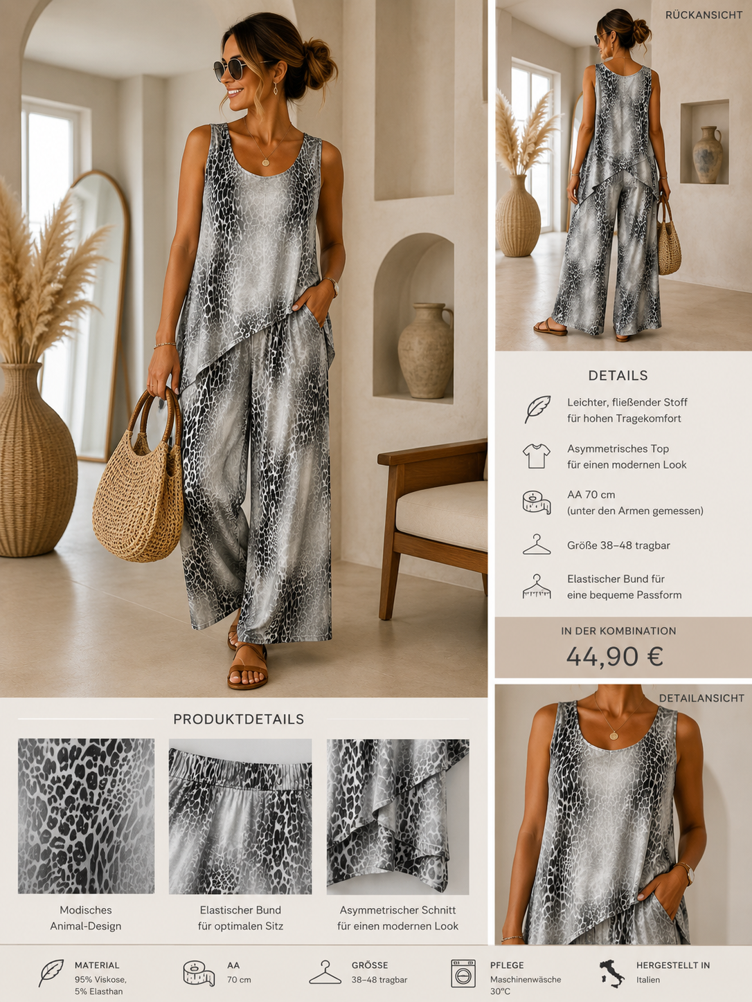 Zweiteiler mit Leo Print - in 4 Farben