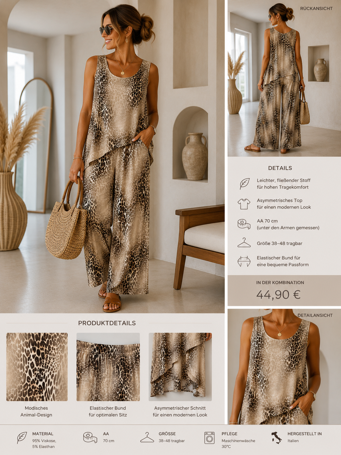 Zweiteiler mit Leo Print - in 4 Farben