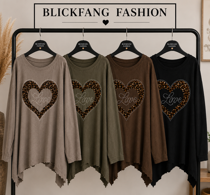 🤎 Blickfang Herbstliebling – Oversize Baumwollshirt mit Leo-Herz