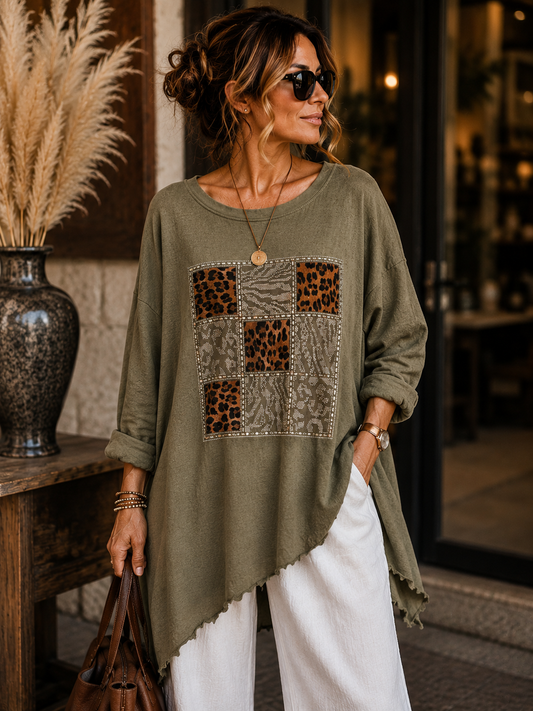 Trendiger Leo-Patchwork-Print mit funkelnden Strassdetails