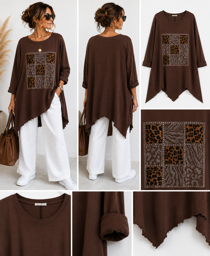 Trendiger Leo-Patchwork-Print mit funkelnden Strassdetails