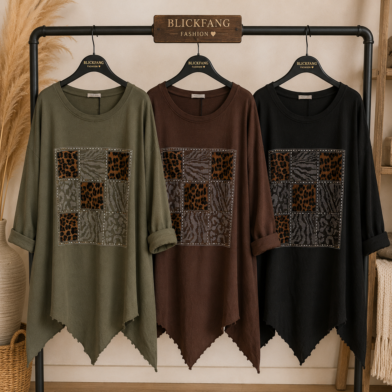 Trendiger Leo-Patchwork-Print mit funkelnden Strassdetails