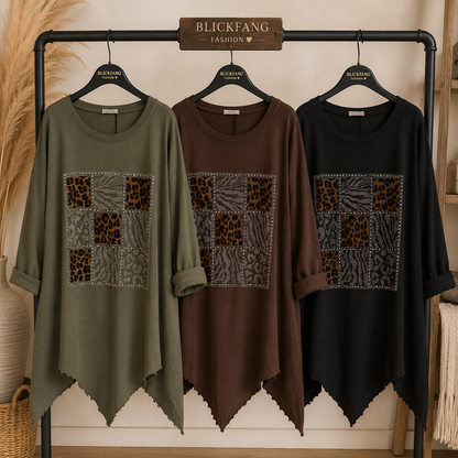Trendiger Leo-Patchwork-Print mit funkelnden Strassdetails