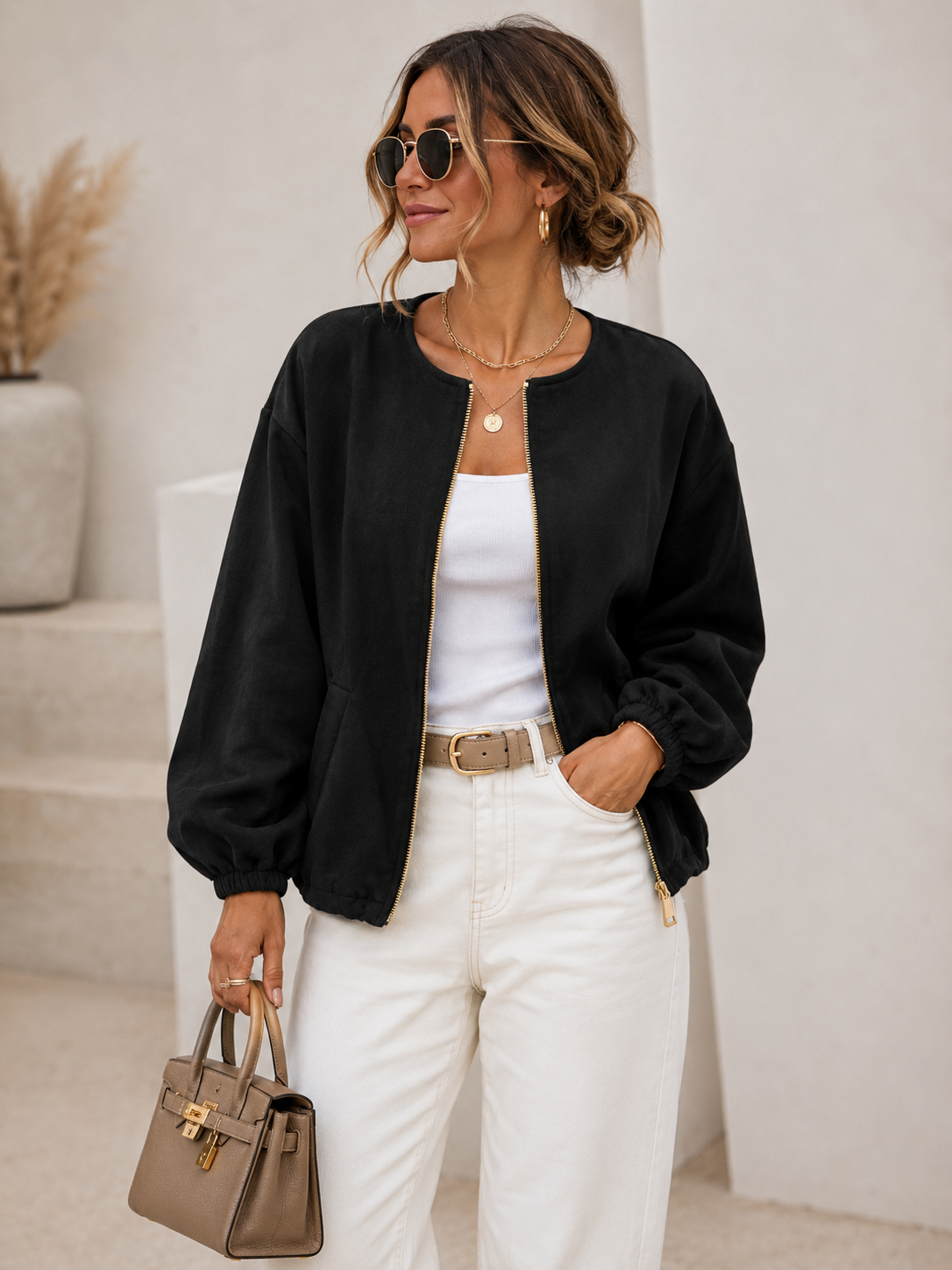 🔥 It-Piece 2026 – Stylische Waschleder-Jacke mit Gold-Details