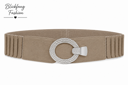 Glamour Stretch-Gürtel mit Strass-Ovalschließe – Eleganter Taillengürtel in 4 Farben