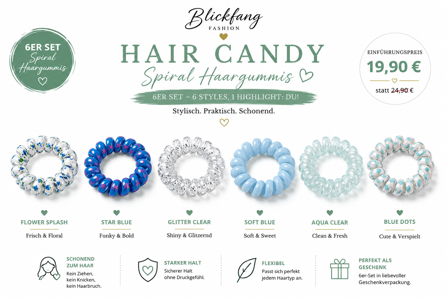 Hair - Ocean Breeze Collection – Premium Spiral-Haargummis im exklusiven 6er-Geschenkset