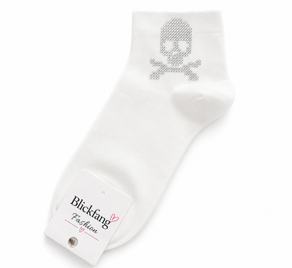 Strass-Totenkopf Sneaker-Socken – Stylischer Hingucker in Weiß | Baumwolle | Größe 36–41
