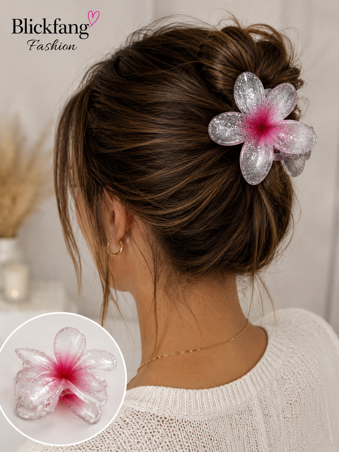 XL-Lotus Haarklammer mit Glitzer-Effekt – Eleganter Sommer-Look | Rosa |