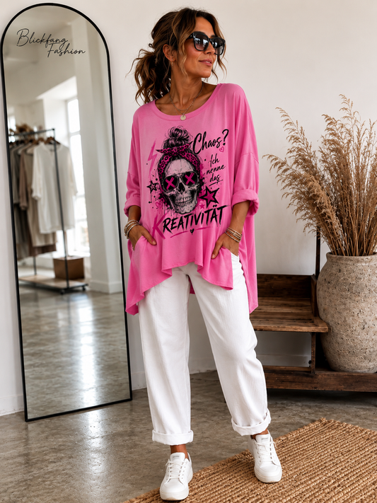 Handmade Statement Longshirt „Chaos? Ich nenne das Kreativität“ – Jedes Shirt ein Unikat