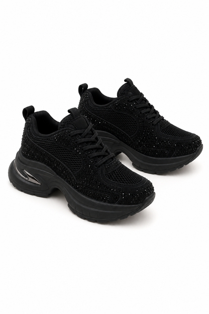 Glam Chunky Sneaker Schwarz – Glitzer trifft Komfort