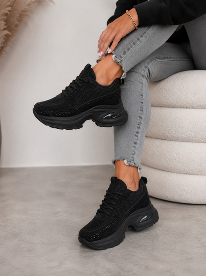 Glam Chunky Sneaker Schwarz – Glitzer trifft Komfort