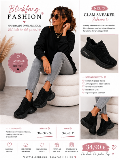 Glam Chunky Sneaker Schwarz – Glitzer trifft Komfort